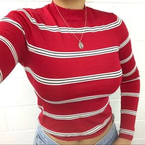 Forever 21 Red and White Striped Long Sleeve Top